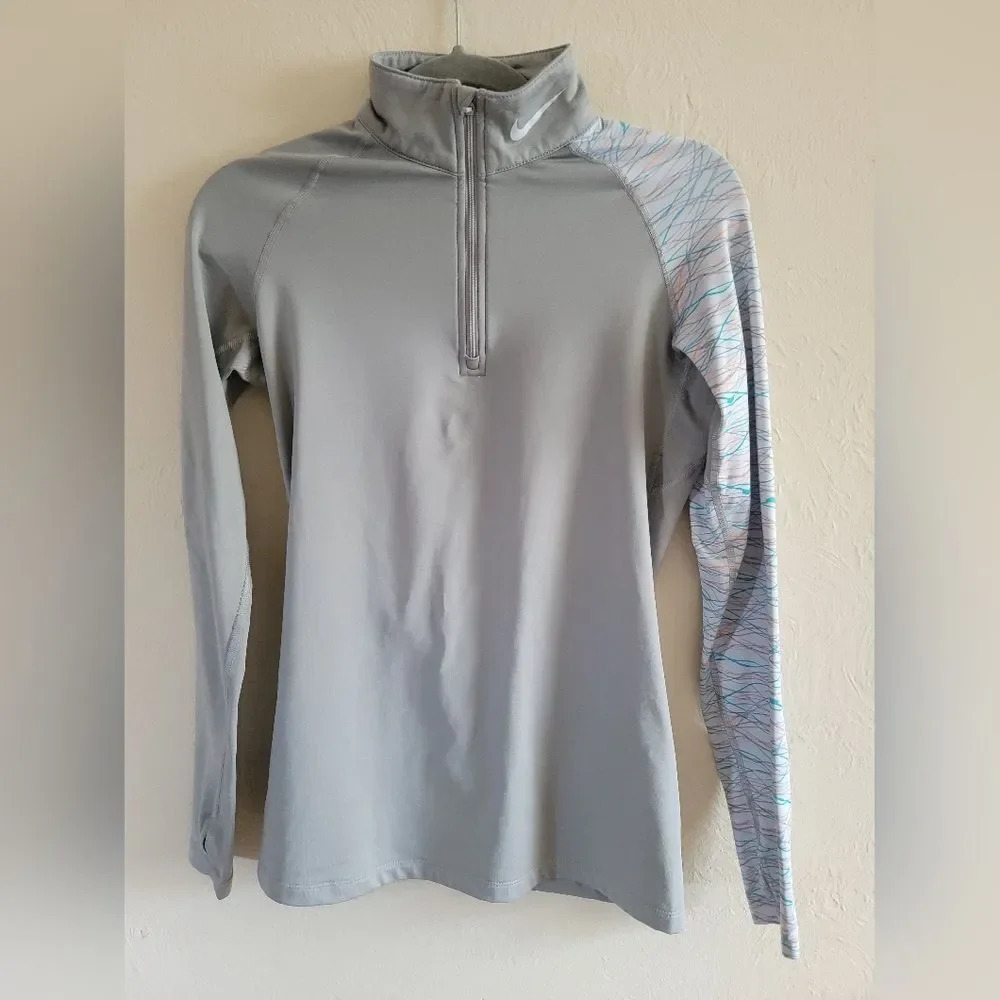 Nike Pro Combat Dri-Fit Therma Fit 1/2 Zip Jacket -Grey- Fitted Pullover -Size M